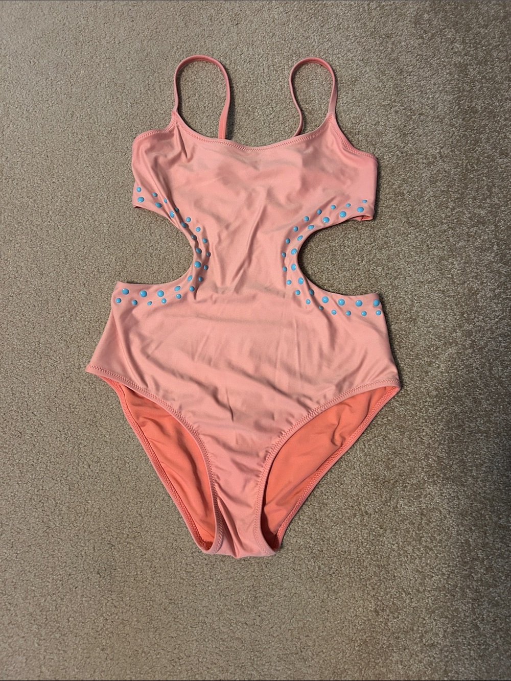 Aerie Cut Out Full Coverage One Piece Swimsuit Coral with Raised Dots